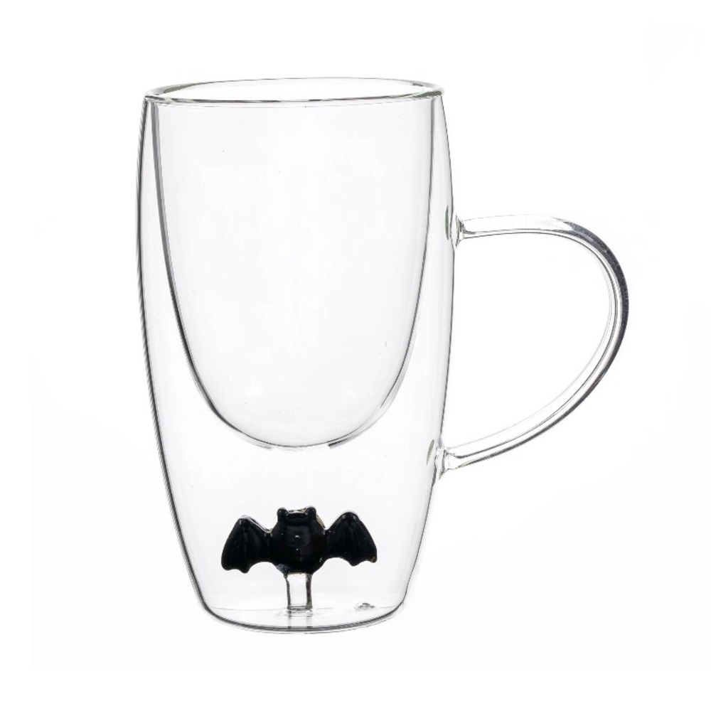 Coffee Clear Glass Mug with Black Bat. 11.5 OZ way to Celebrate. New. Tea Mug